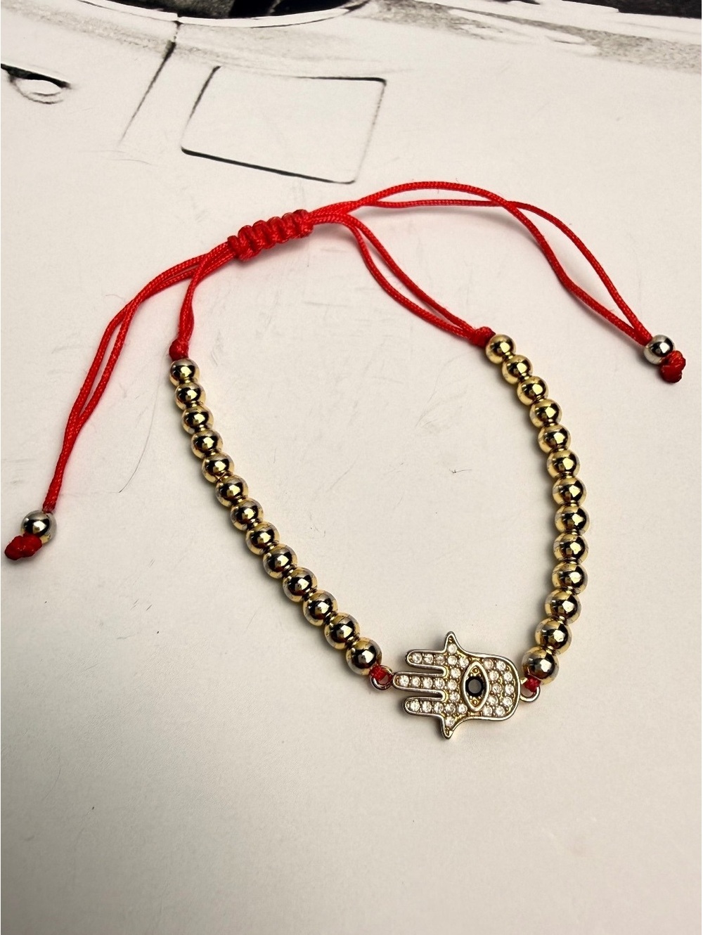 Hamsa Hand Evil Eye Gold Beaded Red String Bracelet Protection Lucky Amulet